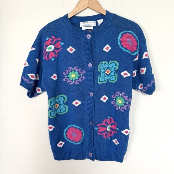 Vintage 90s Northern‎ Isles Hand Embroidered Cardigan Womens Size Medium Coastal - Picture 1 of 8